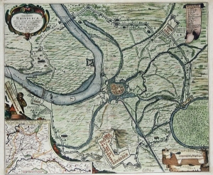 Stadt und Festung Rheinberg mit Truppenaufstellungen im Jahr 1633. Entstehungsjahr 1637.