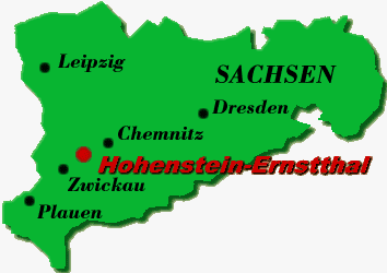 Das Bild zeigt eine Darstellung von Sachsen, in der Hohenstein-Ernstthal hervorgehoben ist