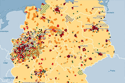 Eine Deutschlandkarte mit den eingezeichneten Mietpreisen je Region