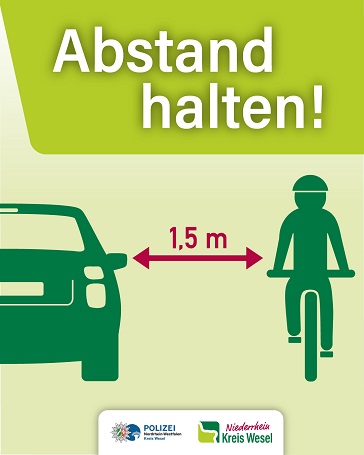 Ein Fahrradfahrer neben einem Auto dazwischen ist ein Pfeil wo 1,5m dransteht.