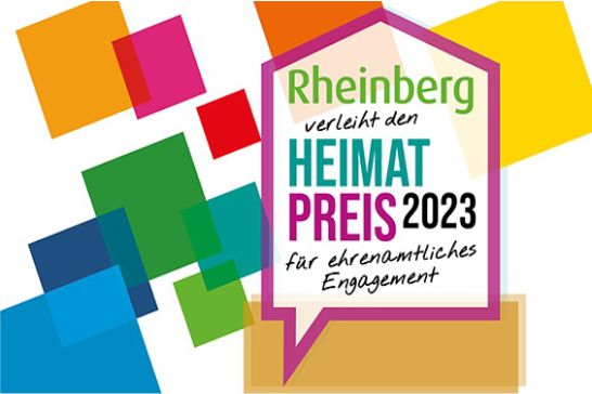 Heimatpreis Logo 2023 mit dem Schriftzug "Rheinberg verleiht den Heimatpreis"