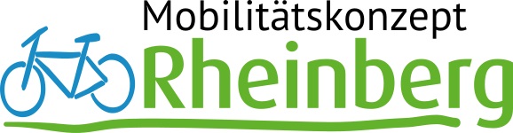 Schriftzug Mobilitätskonzept Rheinberg mit einem Fahrrad vor dem Word Rheinberg