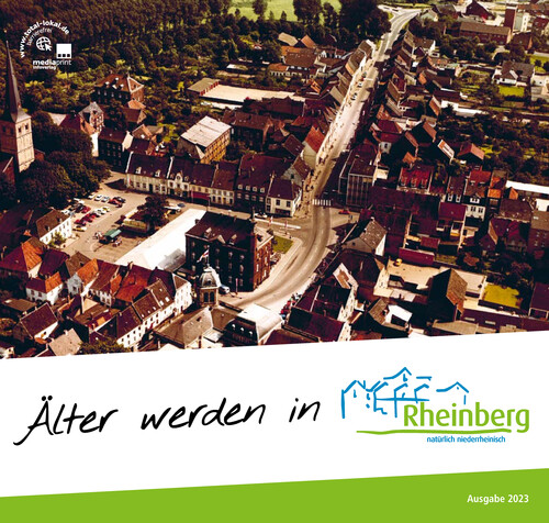 Ein Luftbild von Rheinberg mit der Unterschrift Älter werden in Rheinberg