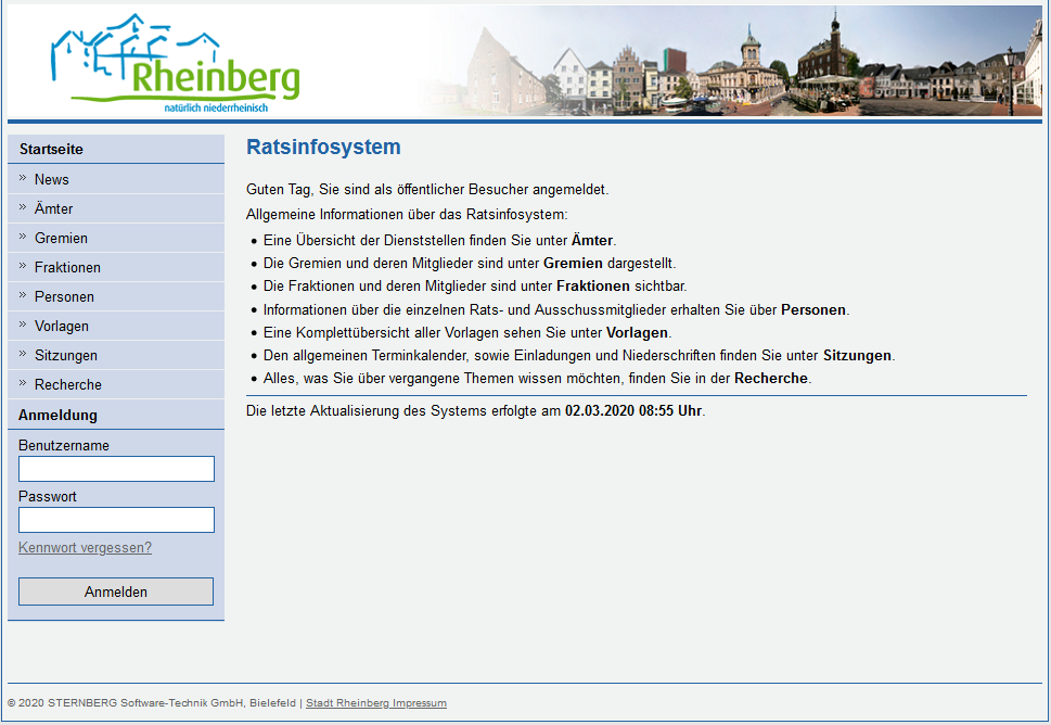 Ein Bild der Internetseite des Ratsinformationssystems